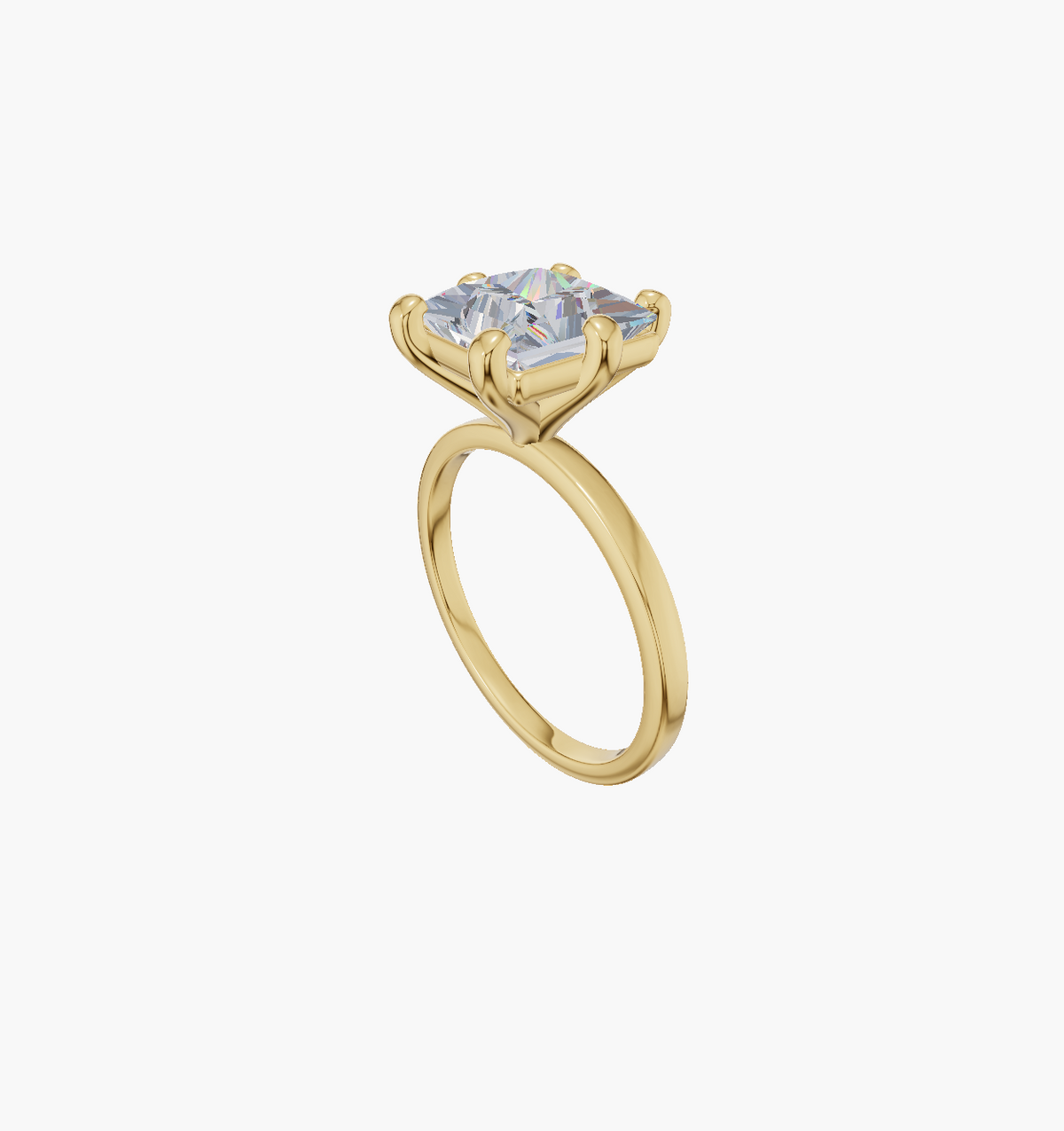Plain 6 Prongs Princess 3.00 ct Lab Diamond 14K Yellow Gold ring