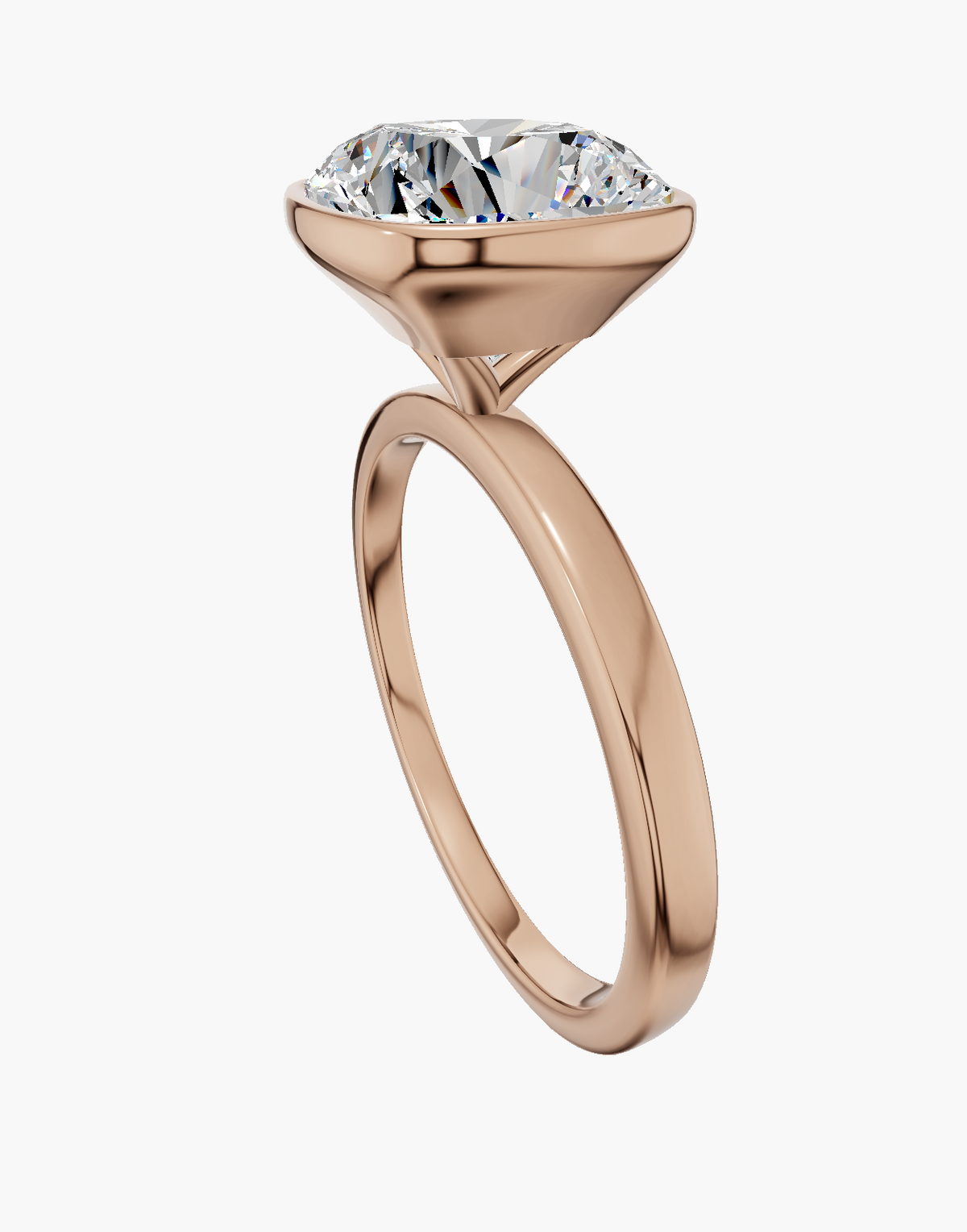 Plain Bezel Cushion 3.00 ct Lab Diamond 14K Rose Gold ring