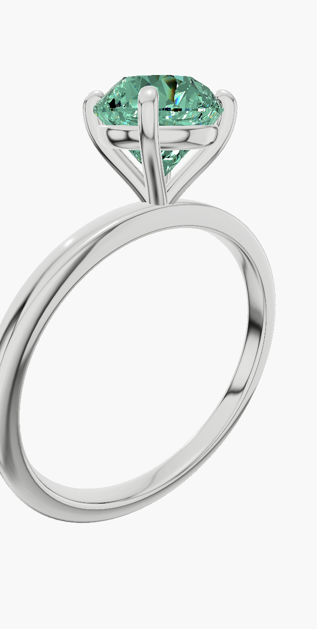 Plain 4 Prongs Round 1.00 ct Green Lab Diamond 14K White Gold ring