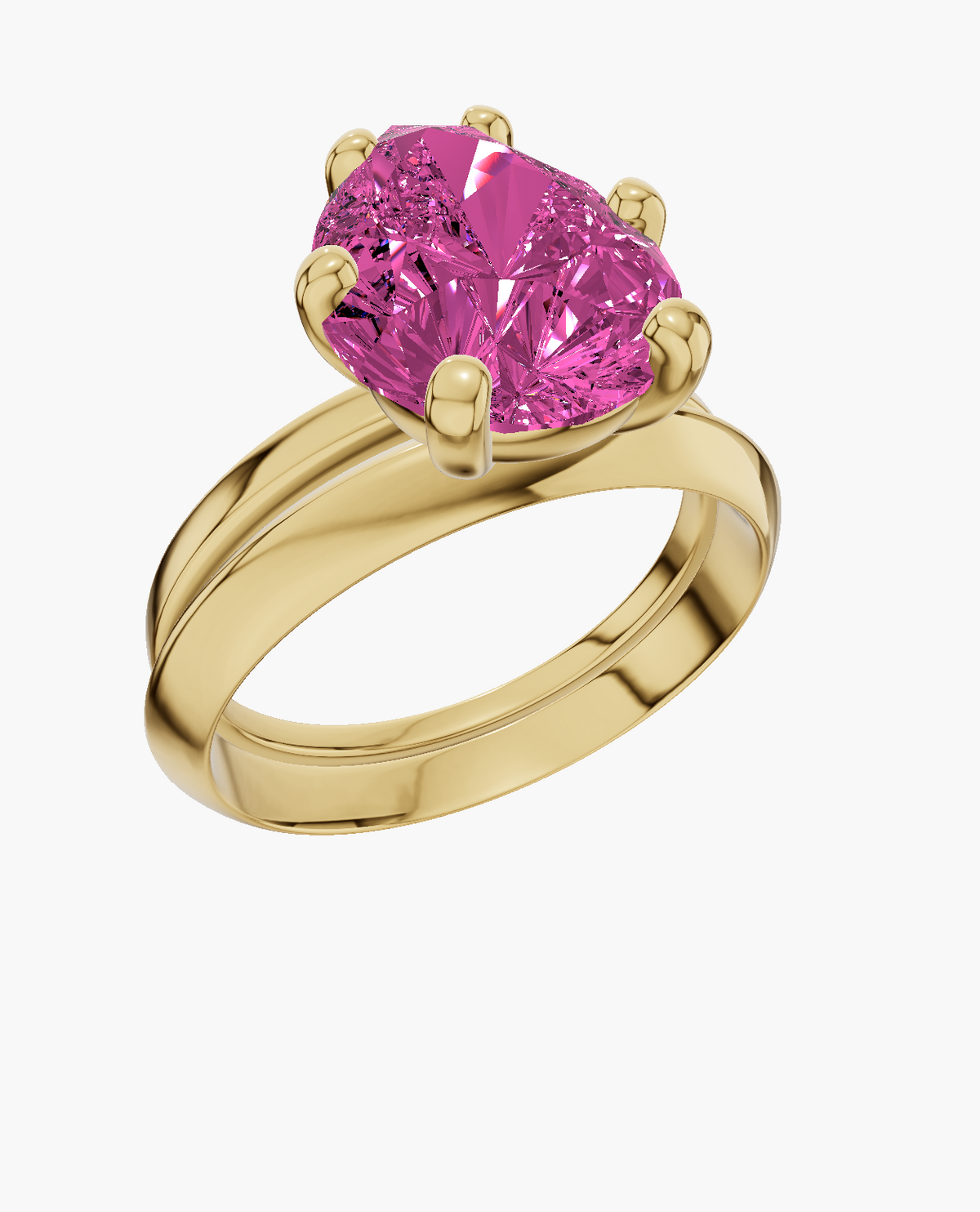 Knife Edge 6 Prongs Pear 3.00 ct Pink Lab Diamond 14K Yellow Gold ring