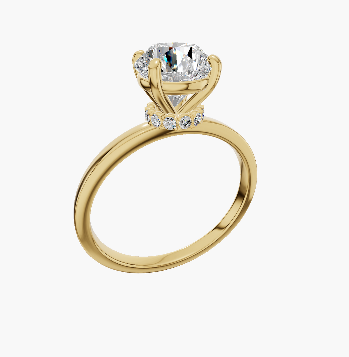 Plain Hidden Halo Round 1.00 ct Lab Diamond 14K Yellow Gold ring